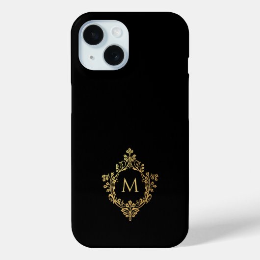 Coques Case-Mate iPhone Monogramme Black Faux Gold Crest Élégante Initiale (Verso)