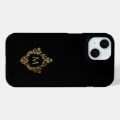 Coques Case-Mate iPhone Monogramme Black Faux Gold Crest Élégante Initiale (Verso (horizontal))