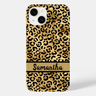 Coque Pour iPhone 14 Monogramme Black Gold Leopard Cheetah Imprimer