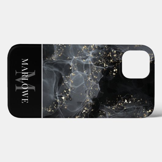 Coques Case-Mate iPhone Monogramme Black Gold Parties scintillant Abstrait (Verso (horizontal))