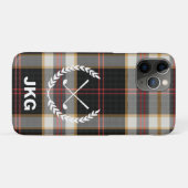 Coques Case-Mate iPhone Monogramme Black Plaid Golf Clubs Laurel Wreath (Dos (Horizontal))