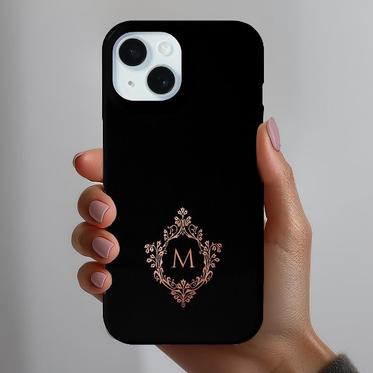 Coques Case-Mate iPhone Monogramme Black Rose Elegant Rose Gold Crest