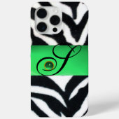 COQUES Case-Mate iPhone MONOGRAMME BLACK WHITE ZEBRA FUR EMERALD GREEN GEM (Verso)
