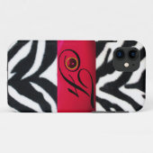 COQUES Case-Mate iPhone MONOGRAMME BLACK WHITE ZEBRA FUR RED GEM, (Dos (Horizontal))