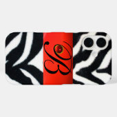 COQUES Case-Mate iPhone MONOGRAMME BLACK WHITE ZEBRA FUR RED GEM, (Verso (horizontal))