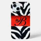 COQUES Case-Mate iPhone MONOGRAMME BLACK WHITE ZEBRA FUR RED GEM, (Verso)