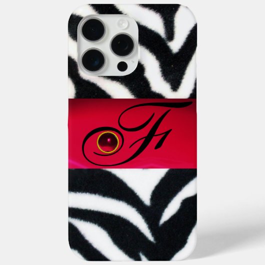COQUES Case-Mate iPhone MONOGRAMME BLACK WHITE ZEBRA FUR RED GEM, (Verso)