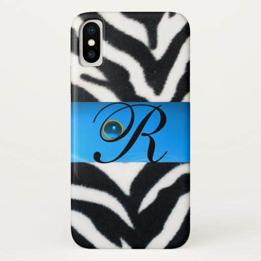 COQUES Case-Mate iPhone MONOGRAMME BLACK ZEBRA FUR AQUA BLEU GEM, (Dos)