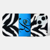 COQUES Case-Mate iPhone MONOGRAMME BLACK ZEBRA FUR AQUA BLEU GEM, (Verso (horizontal))
