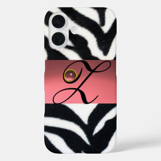 COQUES Case-Mate iPhone MONOGRAMME BLACK ZEBRA FUR ROSE GEM, (Verso)