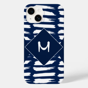 Coque Pour iPhone 14 Monogramme blanc bleu moderne personnalisé