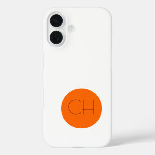 Coques iPhone 16 Monogramme blanc cercle orange