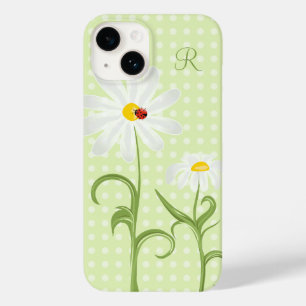 Coque Pour iPhone 14 Monogramme blanc marguerite et dame bug poitrine v
