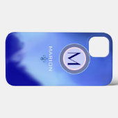 Coques Case-Mate iPhone monogramme bleu (Verso (horizontal))