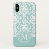 Coques Case-Mate iPhone Monogramme bleu blanc Damas (Dos)
