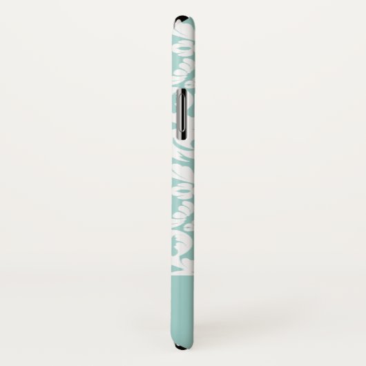 Coques Case-Mate iPhone Monogramme bleu blanc Damas (Dos/Droite)