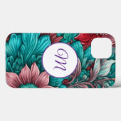 Coques Case-Mate iPhone Monogramme, Bleu cyan, Rouge, Fleurs lunaires (Verso (horizontal))