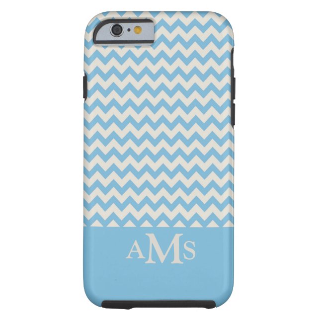 Coques Case-Mate iPhone Monogramme bleu de la rayure 3 de Chevron (Dos)