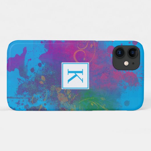 Coques Case-Mate iPhone Monogramme Bleu De Peinture Abstraite (Dos (Horizontal))