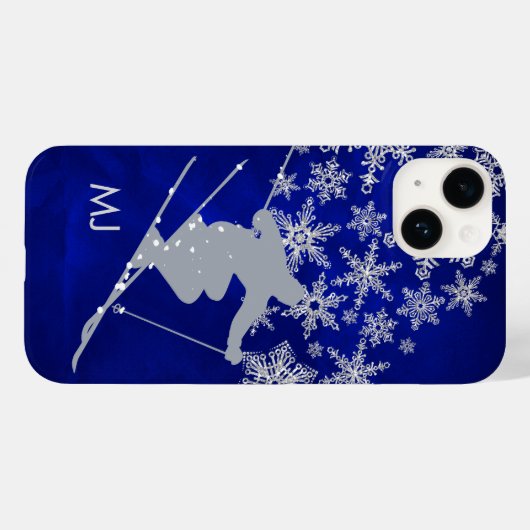 Coques Case-Mate iPhone Monogramme bleu de ski de descente (Verso (horizontal))