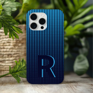 Coque iPhone 15 Pro Max Monogramme bleu demi-teinte moderne initiale perso