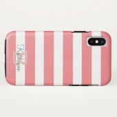 Coques Case-Mate iPhone monogramme bleu et blush preppy stripes (Dos (Horizontal))