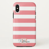 Coques Case-Mate iPhone monogramme bleu et blush preppy stripes (Dos)