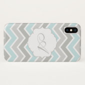 Coques Case-Mate iPhone Monogramme bleu et gris de Chevron de zigzag (Dos (Horizontal))