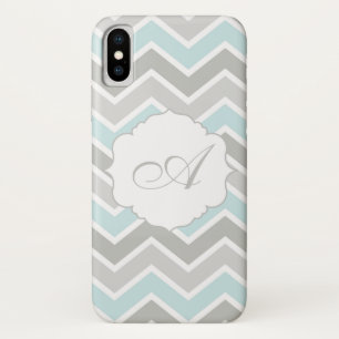 Etui iPhone Case-Mate Monogramme bleu et gris de Chevron de zigzag