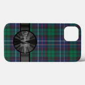 Coques Case-Mate iPhone monogramme bleu et vert tartan plaid (Verso (horizontal))