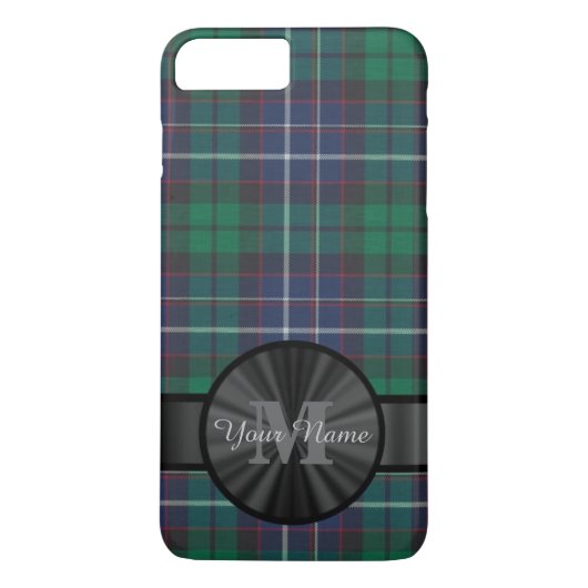 Coques Case-Mate iPhone monogramme bleu et vert tartan plaid (Dos)