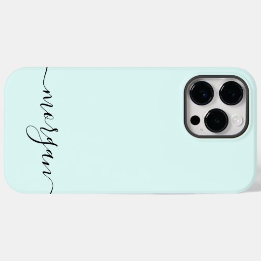 Coques Case-Mate iPhone Monogramme Bleu Fille Script moderne personnalisé (Verso (horizontal))