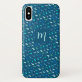 Coques Case-Mate iPhone monogramme bleu gouttes de pluie (Dos)