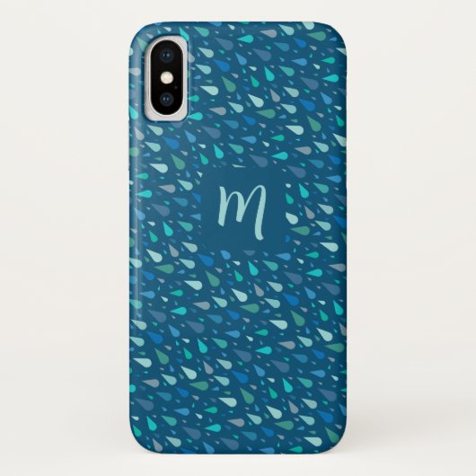 Coques Case-Mate iPhone monogramme bleu gouttes de pluie (Dos)
