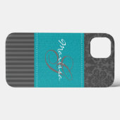 Coques Case-Mate iPhone Monogramme bleu, gris Damask Stripe iPad Air Case (Verso (horizontal))