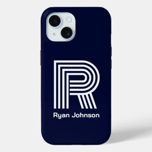 Coque Pour iPhone 15 Monogramme bleu marine