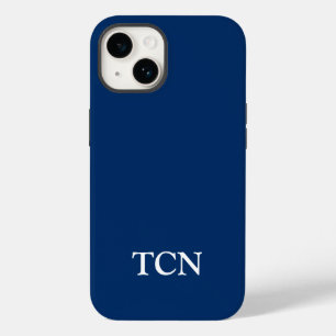 Coque Pour iPhone 14 Monogramme bleu marine blanc minimaliste moderne