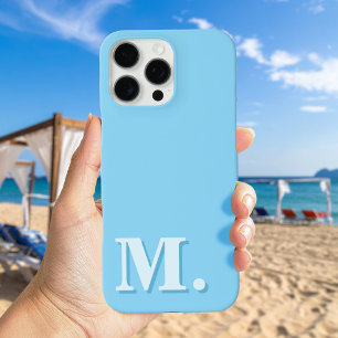Coques iPhone 16 Pro Max Monogramme bleu moderne minimaliste initial