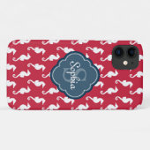 Coques Case-Mate iPhone Monogramme bleu Motif de cheval rouge unique (Dos (Horizontal))