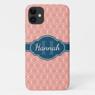 Case-Mate iPhone Case Monogramme bleu Motif de diamant géométrique ros