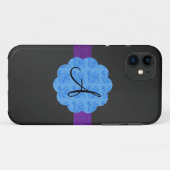 Coques Case-Mate iPhone Monogramme bleu noir de roses (Dos (Horizontal))