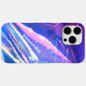 Coques Case-Mate iPhone Monogramme bleu opalescent violet strié iridescent (Verso (horizontal))