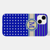 Coques Case-Mate iPhone Monogramme bleu, points de polka et rayures (Verso (horizontal))