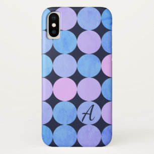 Coques Pour iPhone Monogramme bleu pourpre et rose des cercles