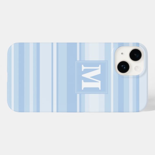 Coques Case-Mate iPhone Monogramme Bleu rayures (Verso (horizontal))