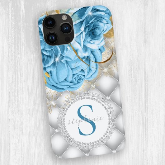 Coques Case-Mate iPhone Monogramme Bleu Rose Diamants Étincelle de Glam Tu