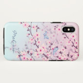Coques Case-Mate iPhone Monogramme bleu rose Fleur de cerisier (Dos (Horizontal))