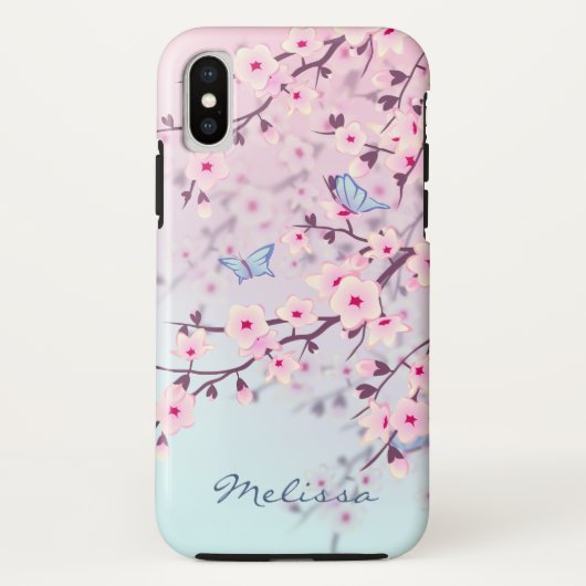 Coques Case-Mate iPhone Monogramme bleu rose Fleur de cerisier (Dos)