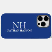 Coques Case-Mate iPhone Monogramme bleu simple moderne (Verso (horizontal))