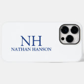 Coques Case-Mate iPhone Monogramme bleu simple moderne (Verso (horizontal))